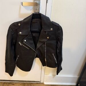 Club Monaco Black Leather Jacket with Silver Accents